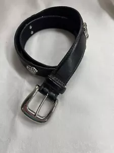 Womens Black Belt Leather Floral Garden Charms 1” Wide Solid Brass Buckle Sz M - Picture 1 of 7