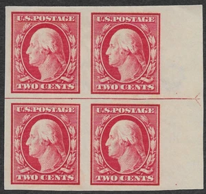 US Stamps Scott #384 Mint Hinged XF Arrow Block (4) 2c Carmine Imperf SCV $52.50 - Picture 1 of 2