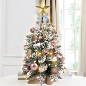 22in Mini Christmas Tree with Lights, Rose Gold Small Tabletop Christmas Tree US - Picture 1 of 7