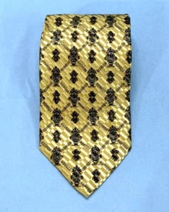 DANIEL DE FASSON Hand Made 100% SILK Men's NECK TIE Gold French Style Print - Picture 1 of 3