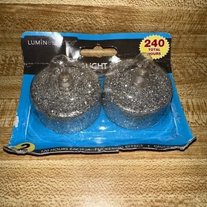 Luminessence Silver Glitter Tea Light 2 Pack Battery Operated Flameless Candles - Picture 1 of 2