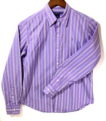 Camisa deportiva Ralph Lauren para hombre talla M color púrpura/blanco rayas 100 % algodón Foto 1 de 4