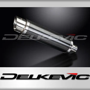 Delkevic Motorcycle 350mm Round Carbon Fibre Exhaust Silencer End Can with Strap - Picture 1 of 3