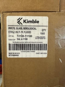 Kimble Glass Co 72100-11100 Serological Borosilicate Glass Pipets 1000 Count - Picture 1 of 2
