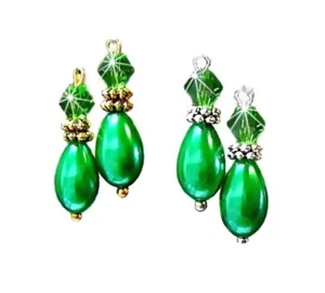 Earrings Green pearl and crystal petite drop choose fittings - Picture 1 of 4