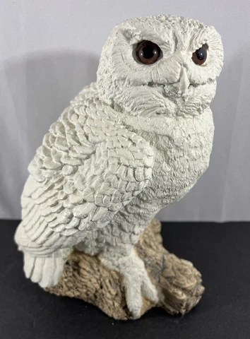 Vintage Large Heavy Perched White Snowy Owl Cement Concrete Doorstop Bird Decor Cover