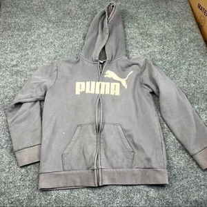 Puma Fleece Full Zip Up Hoodie Sweatshirt, Charcoal Grey, Youth Kids‎ Girls 16 - Picture 1 of 9