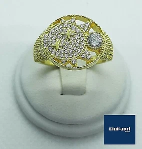 Anello Donna fascia in Argento 925 oro sole e stelle con zirconi bianchi dorato - Foto 1 di 10