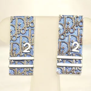 Auth Vintage Dior Blue Trotter No.2 Screw Back Earrings Silvertone Metal Used - Picture 1 of 18