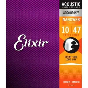 Cuerdas para guitarra acústica 11002 Elixir Nanoweb 80/20 bronce 10-47 - Imagen 1 de 1