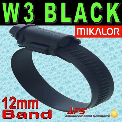 Mikalor BLACK SS W3 Worm Drive Hose Clip Silicone Pipe Clamp 9mm or 12mm Band UK