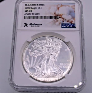 2020 American Silver Eagle U.S. Alabama State Series MS 70 - Picture 1 of 4
