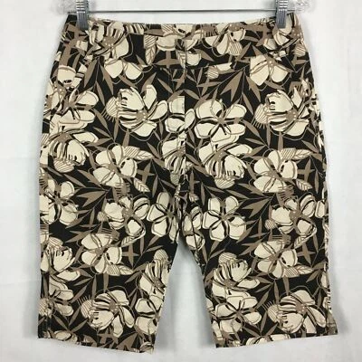 Pantalones Cortos Rafaella Mujer Talla 8 Negro Marrón Floral Algodón Elástico Bermudas Chinas Foto 1 de 4