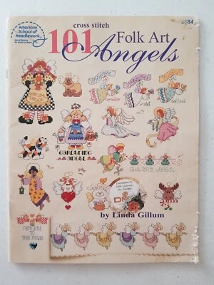 American School Of Needlework Book - 3684 101 Cross Stitch Folk Art Angels - Image 1 of 4