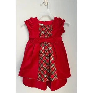 LAURA ASHLEY girls sz 12 m red velvet and plaid Christmas dress w diaper cover - Picture 1 of 6