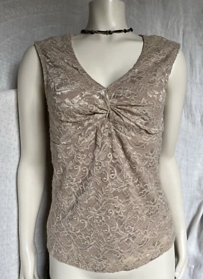Vintage Y2K Lace Top Beige Fairycore Whimsigoth Grunge Stretch Tank Rampage Med - Image 1 of 4