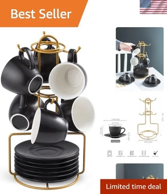 Juego de tazas y platillos de café espresso de porcelana con soporte - Elegante diseño de 3 oz Foto 1 de 4