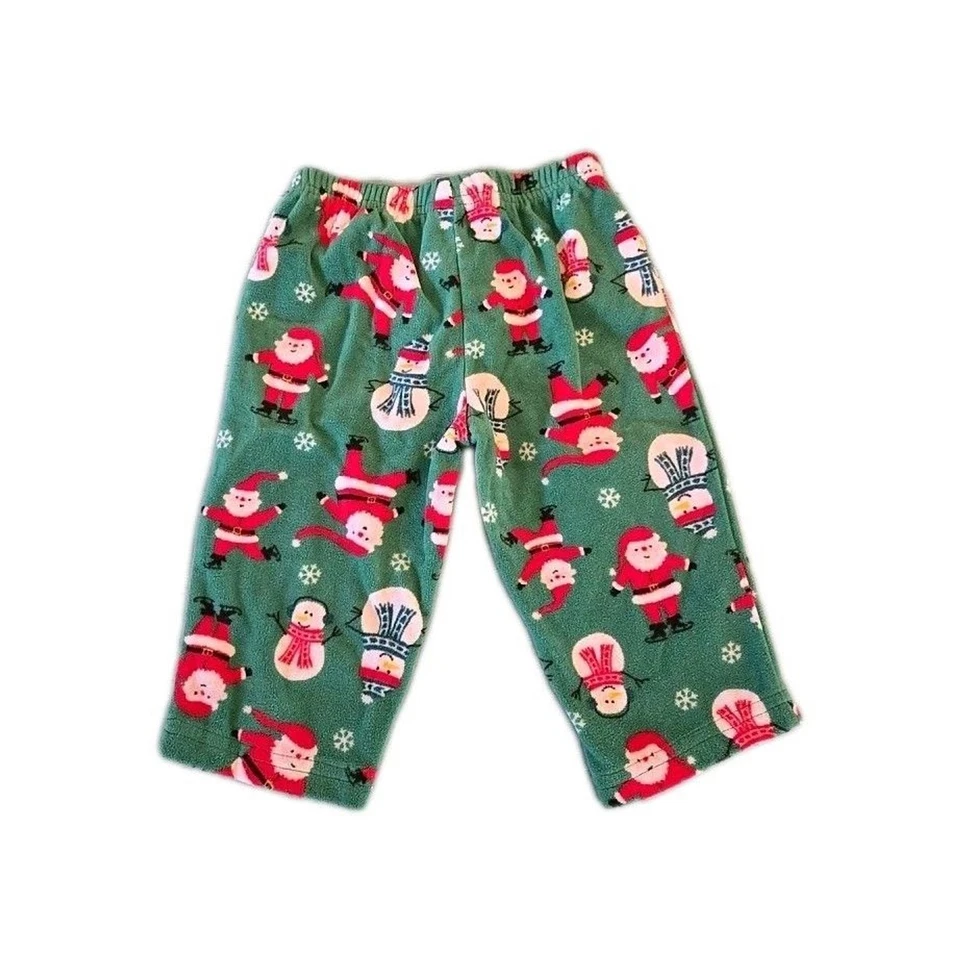 Pantalones de pijama CARTER'S verde polar estampado de Papá Noel y muñeco de nieve niños niñas talla 12 meses Foto 1 de 4