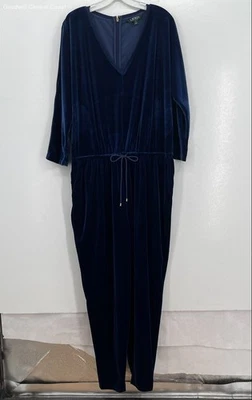 Mono para mujer Lauren Ralph Lauren azul marino de terciopelo con cuello en V - talla XL Foto 1 de 4