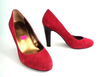 Zapatos de tacón clásicos Ralph Lauren Rylie rojo cereza gamuza cuero EE. UU. 6M Foto 1 de 4