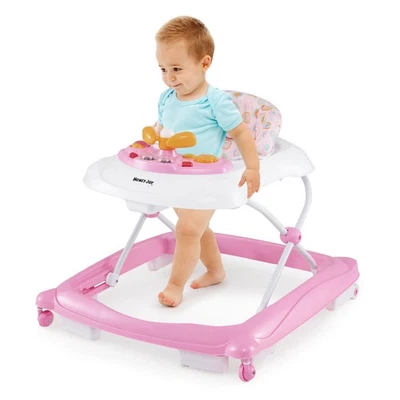 Andador de bebé plegable con 3 alturas ajustables cómodo asiento acolchado bandeja de música Foto 1 de 4