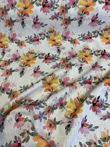 3 Metres Pink & Orange Floral Printed 70% Linen 30% Cotton Fabric. - Picture 1 of 4