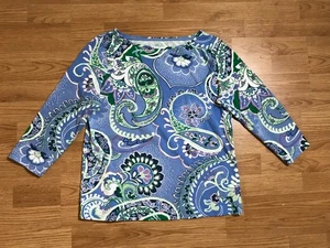 Talbots T-Shirt Damen L blau Paisley U-Boot Ausschnitt 3/4 Arm Baumwollmischung - Bild 1 von 9