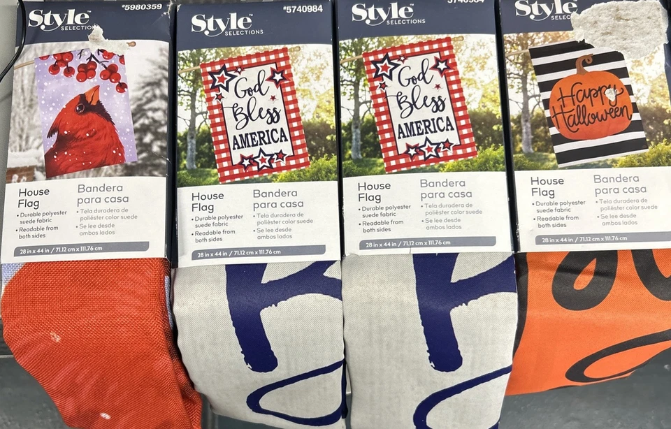 Lot Of 4 House Flags NEW Style Selections 24inx44in Winter Outdoor Decor - Image 1 of 1