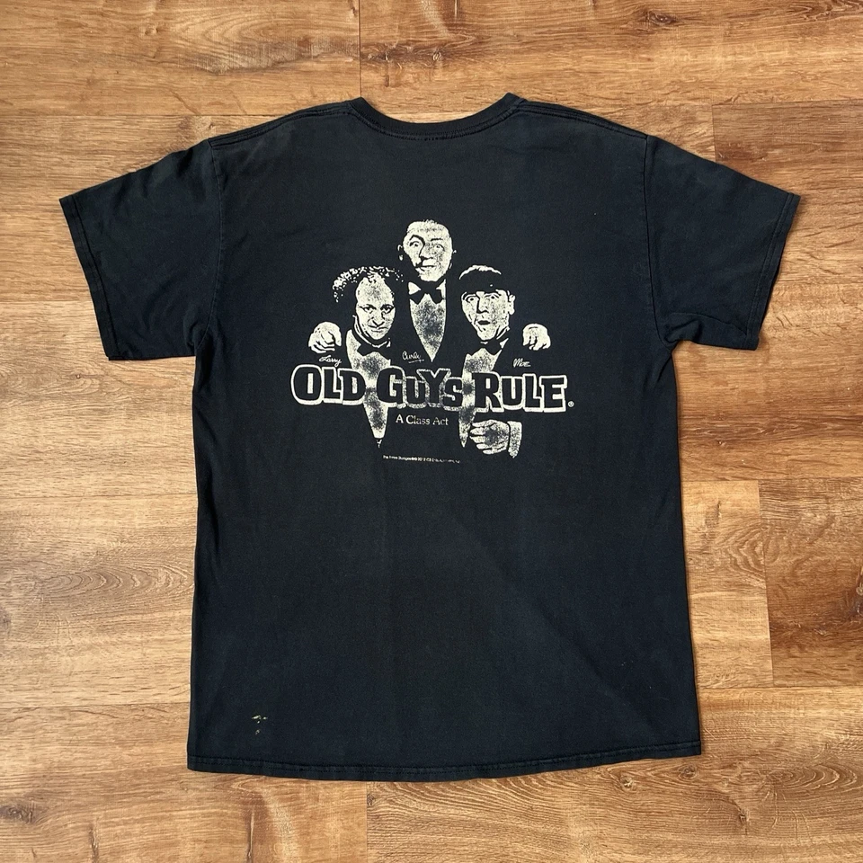 Camiseta grande Old Guys Rule The Three Stooges A Class Act negra delantera y trasera Foto 1 de 4