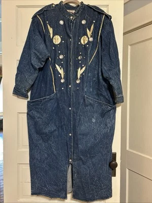 Casaco vintage feminino 3XL denim espanador trincheira EUA tamanho grande por Christie Of Calif - Imagem 1 de 4