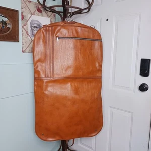 VINTAGE 70s Faux Vegan Leather Garment Suit Bag CARRIER TRAVEL LUGGAGE WARDROBE - Picture 1 of 16