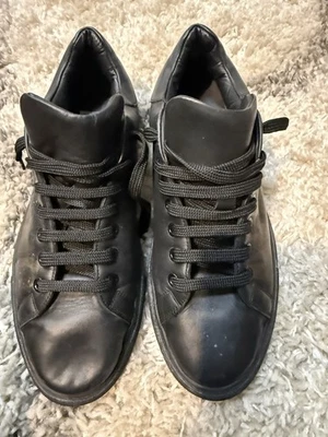 Moschino Sneakers 9.5 Womens Black Leather Lace Up Casual Logo Low Top Italy 41 - Image 1 of 4