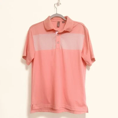 Camisa Ashworth Comfort Cool Para Hombres L Polo Golf Preppy Salmón Rosa Rayas Tecnología Foto 1 de 4