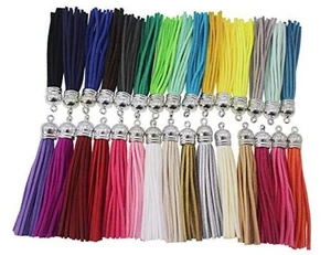 30 pièces pompons en simili cuir pour porte-clés avec bouchons argentés en faux daim - Photo 1 sur 6