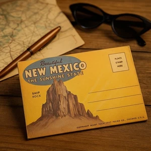 Vintage 1952 Souvenir Ordner New Mexico Schiffsfels Leinen Postkarte Ansichten Südwesten - Bild 1 von 8