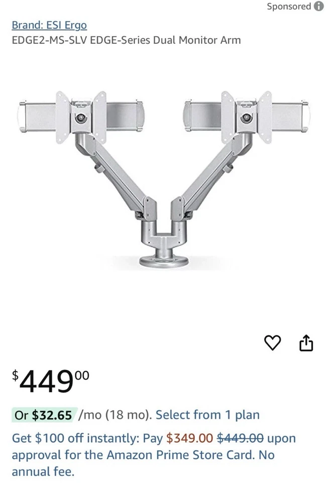 Fellowes EDGE2 Dual Monitor Arms. Brand New Never Opened. The Best Of The Best.  - Image 1 of 4