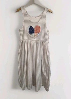 Handmade Cottagecore Quilt Heart Dress Striped Prairie Midi Sleeveless M/L - Image 1 of 3