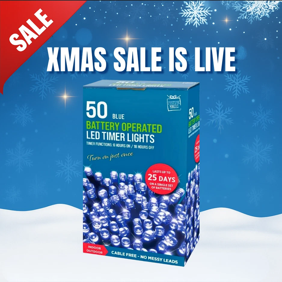 BAZZAREE 50 Blue LED Lights Battery Operated Timer Indoor Outdoor Christmas Fairy String