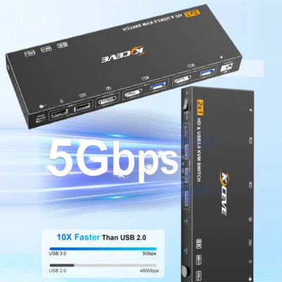 USB3.0/HDMI KVM SWITCH USB sharing switch KVM Splitter Extender dock station 8K - Image 1 of 4