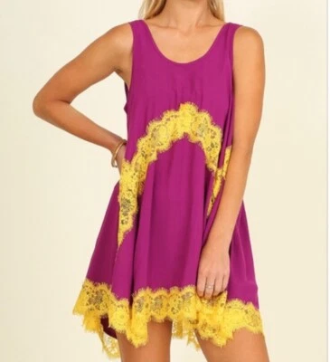 Nuevo Umgee Encaje Bebé Muñeca Sin Mangas Túnica Columpio Vestido Grande Púrpura Dorado Día del Juego Foto 1 de 4