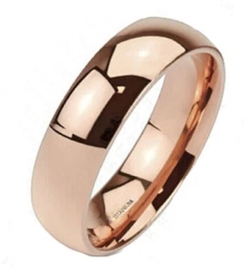 Solid Titanium Polished Rose Gold Plated 6mm Plain Wedding Band Ring Size 5-13 - Image 1 of 2