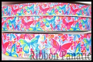 3yds 5/8" 7/8" or 1.5" Bright Butterfly Pink Yellow Blue Green Grosgrain Ribbon - Bild 1 von 1