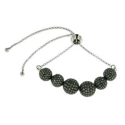 8.58ct Black Diamond Bead Chain Adjustable Bracelet 925 Sterling Silver - Image 1 of 3