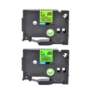 2x Compatible avec Étiquette Brother TZ-C21 D21 Noir sur Jaune Fluo/Vert 9mm - Photo 1/4