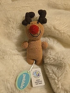 Pebble Crochet Fair Trade Rudolph Rattle Plush With Tag Comes Fast Shipping - Picture 1 of 9