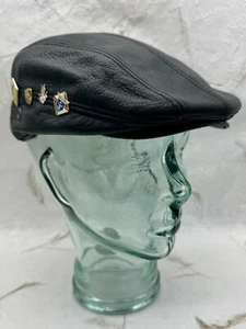 Vintage Zeitungsjunge Cabbie Motorrad Kappe 100% Leder mit verschiedenen Vintage Pins (L) Korea - Bild 1 von 24
