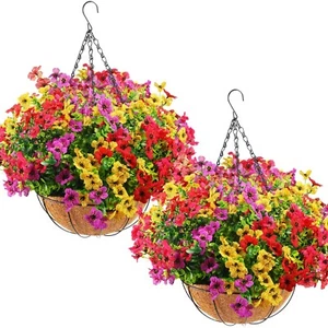 Lyrow 2 Pcs Artificial Hanging Flowers in Basket 12 inch Coconut Lining Baske... - Picture 1 of 7