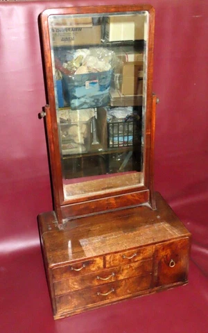 Antique 36" Tall 5-Drawer Korean Style Wooden Table Top Vanity Chest w/ Mirror Cover