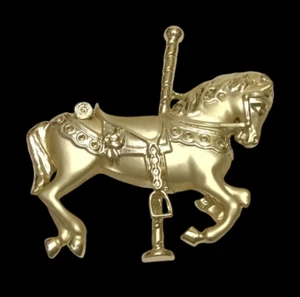 Vintage Carousel Horse Brooch Pin Gold-Tone Statement Piece 2.5"x2.5" Pony - Picture 1 of 4