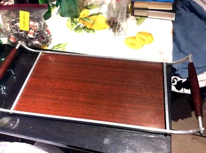 Buenilum Westinghouse MCM Formica Metal Rectangle 1950s Serving Tray Wood Grain - Picture 1 of 9